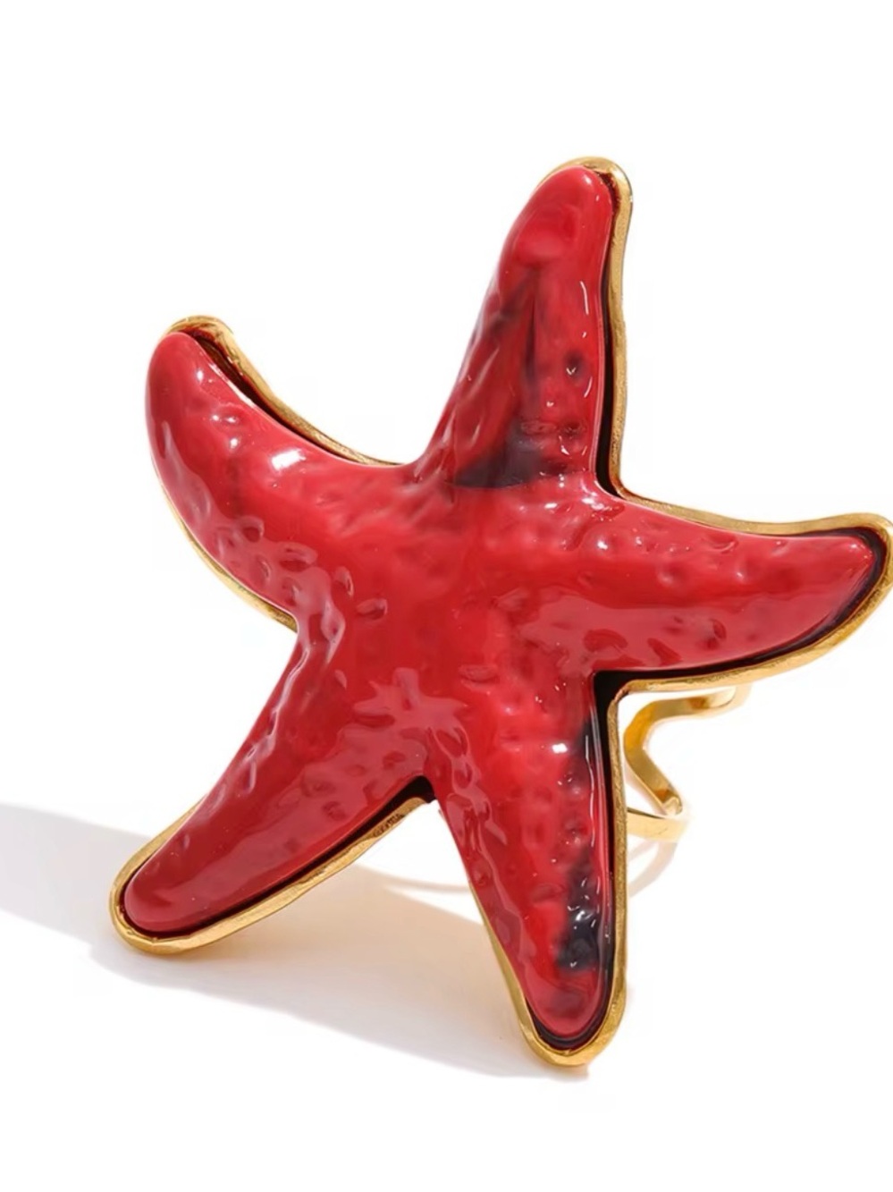 Turquoise & Red Starfish Statement Rings - Gold Trim - Picture 4 of 4